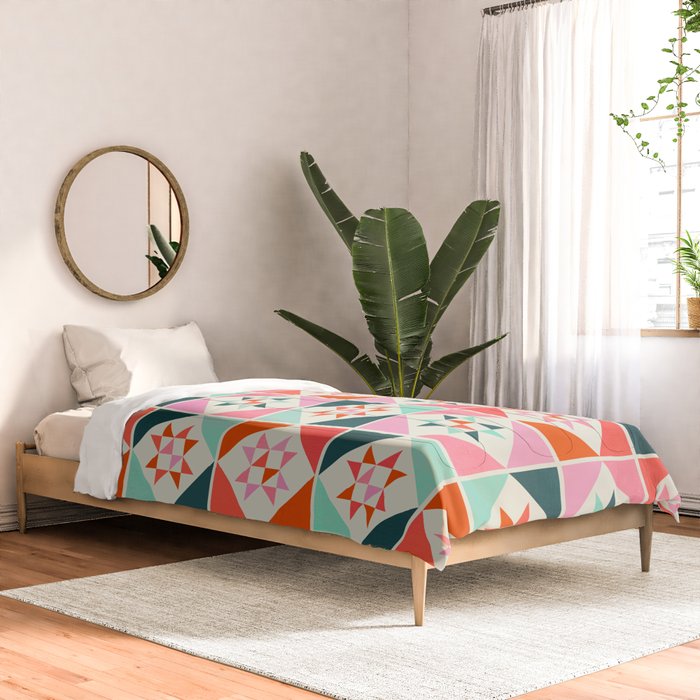 Festive Quilt Pattern in Pink, Red And Green Comforter Gallery Image 2