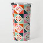 Festive Quilt Pattern in Pink, Red And Green Travel Mug Gallery Image 3