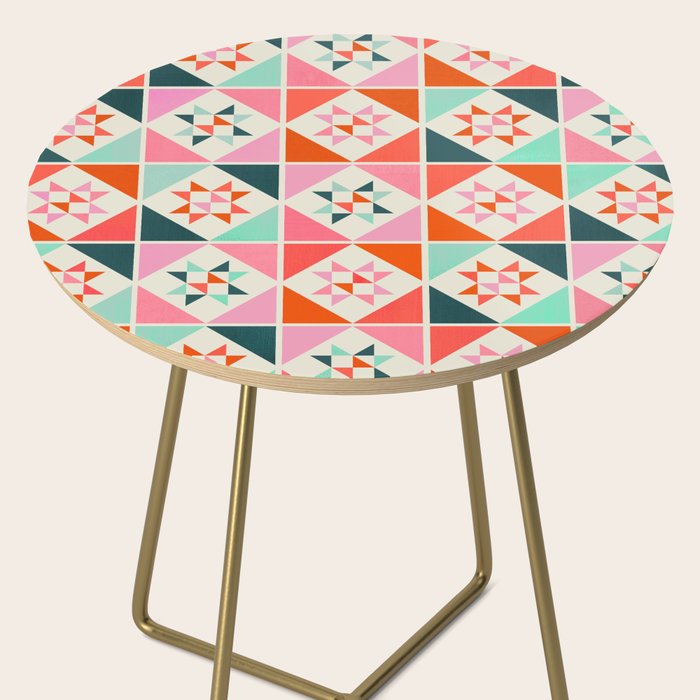 Festive Quilt Pattern in Pink, Red And Green Side Table Gallery Image 2