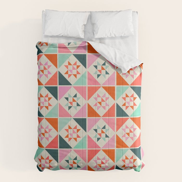 Festive Quilt Pattern in Pink, Red And Green Comforter Gallery Image 6