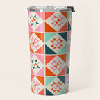 Festive Quilt Pattern in Pink, Red And Green Travel Mug Gallery Image 2