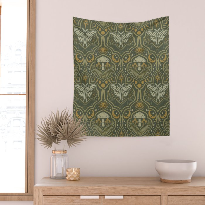 Celestial Forest Damask - fern green Wall Tapestry Gallery Image 2