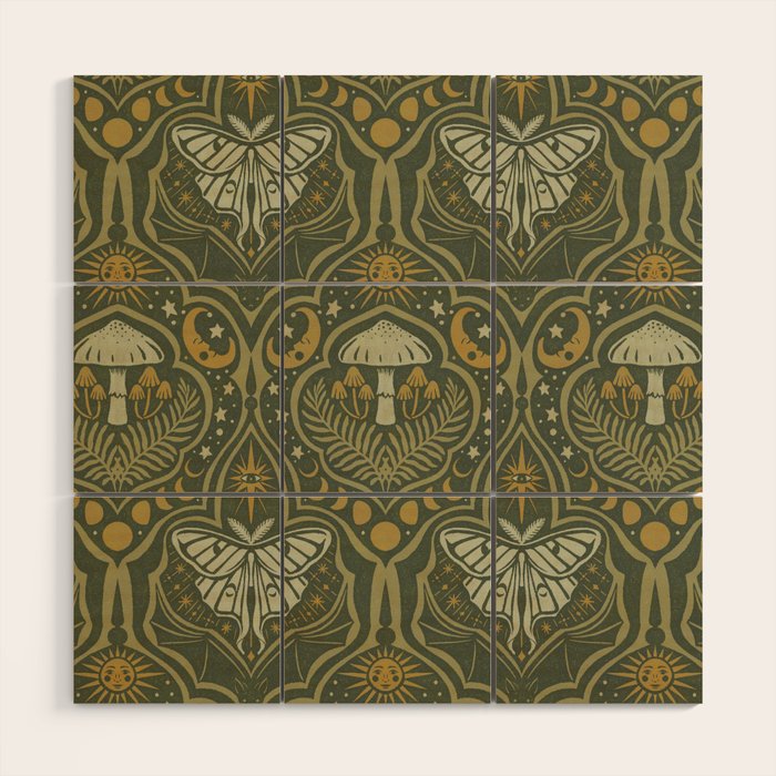 Celestial Forest Damask - fern green Wood Wall Art Gallery Image 1