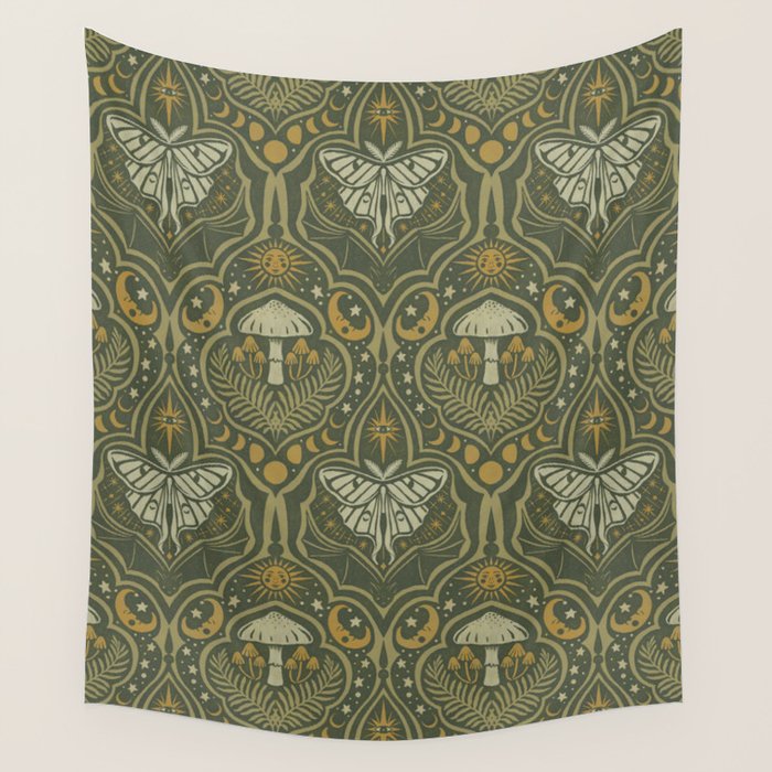Celestial Forest Damask - fern green Wall Tapestry Gallery Image 4