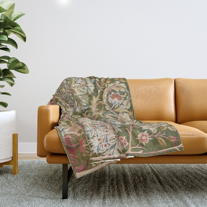 William Morris & May Morris Woodland Embroidery Throw Blanket Gallery Image 1