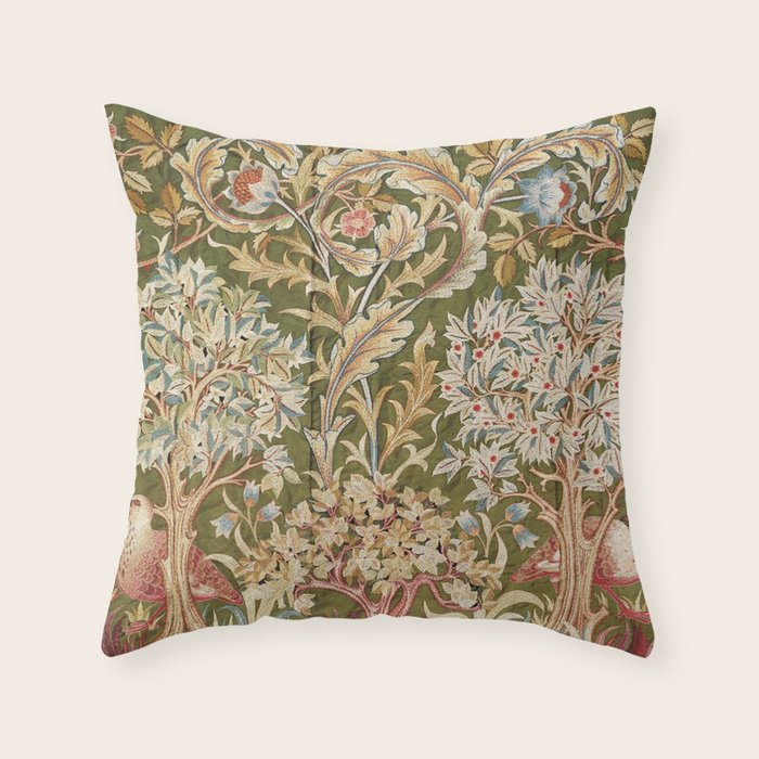 William Morris & May Morris Woodland Embroidery Throw Pillow Gallery Image 1
