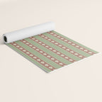Cottage Stripes and Flowers Pattern in Earthy Sage Green and Mocha Brown Yoga Mat Gallery Image 2