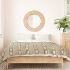 Cottage Stripes and Flowers Pattern in Earthy Sage Green and Mocha Brown Duvet Cover Gallery Image 3