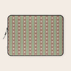Cottage Stripes and Flowers Pattern in Earthy Sage Green and Mocha Brown Laptop Sleeve Gallery Image 1