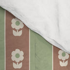 Cottage Stripes and Flowers Pattern in Earthy Sage Green and Mocha Brown Comforter Gallery Image 4