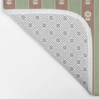 Cottage Stripes and Flowers Pattern in Earthy Sage Green and Mocha Brown Bath Mat Gallery Image 2
