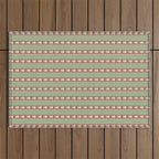Cottage Stripes and Flowers Pattern in Earthy Sage Green and Mocha Brown Outdoor Rug Gallery Image 1