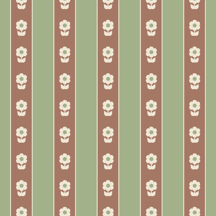 Cottage Stripes and Flowers Pattern in Earthy Sage Green and Mocha Brown Coffee Mug Gallery Image 2
