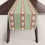 Cottage Stripes and Flowers Pattern in Earthy Sage Green and Mocha Brown Table Runner Gallery Image 1