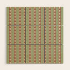 Cottage Stripes and Flowers Pattern in Earthy Sage Green and Mocha Brown Wood Wall Art Gallery Image 1