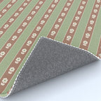 Cottage Stripes and Flowers Pattern in Earthy Sage Green and Mocha Brown Rug Gallery Image 4