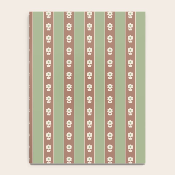Cottage Stripes and Flowers Pattern in Earthy Sage Green and Mocha Brown Notebook Gallery Image 4