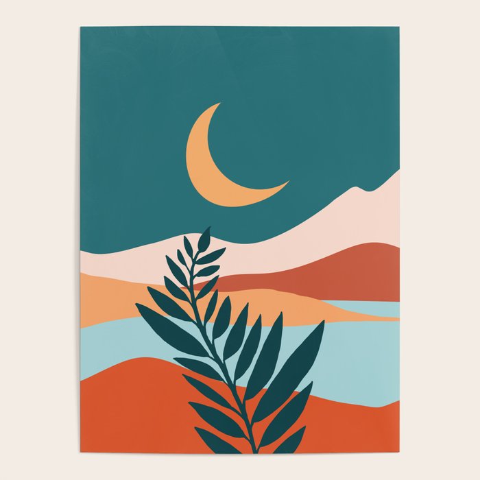 Moonlit Mediterranean Abstract Landscape Poster Gallery Image 4