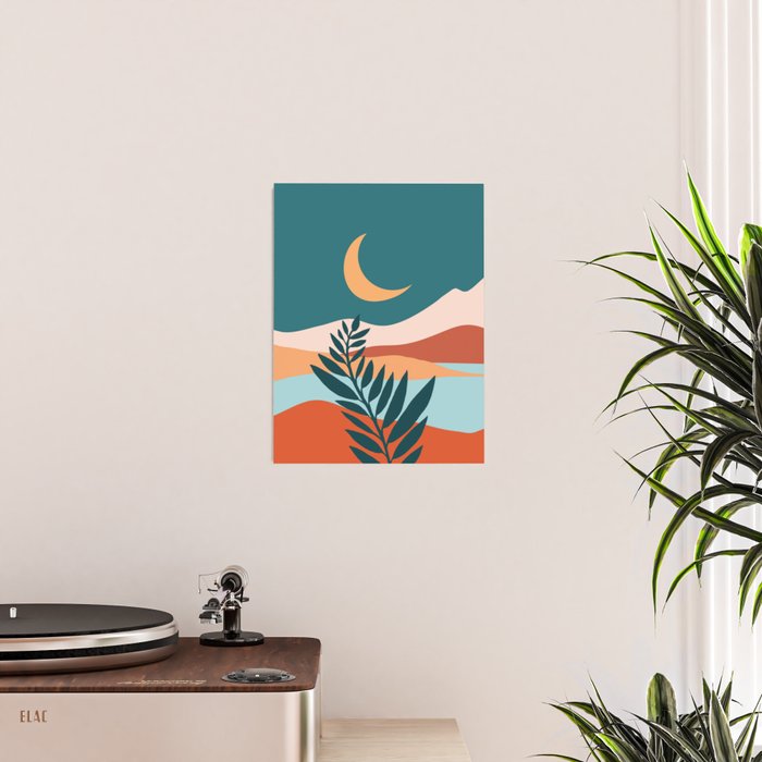 Moonlit Mediterranean Abstract Landscape Poster Gallery Image 2