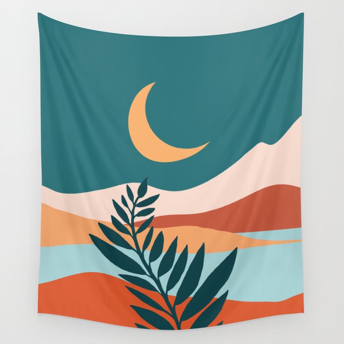 Moonlit Mediterranean Abstract Landscape Wall Tapestry Gallery Image 1