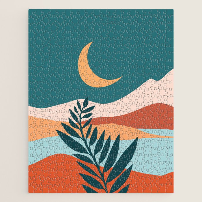 Moonlit Mediterranean Abstract Landscape Jigsaw Puzzle Gallery Image 1