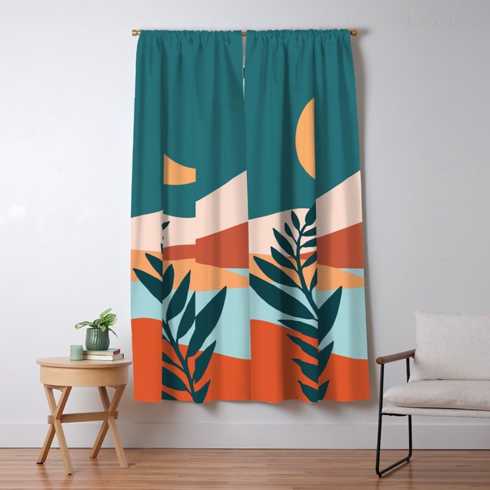 Moonlit Mediterranean Abstract Landscape Window Curtain Gallery Image 1