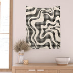 Retro Liquid Swirl Abstract Gingham Check Pattern in Black and Almond Cream Wall Tapestry Gallery Image 2
