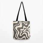 Retro Liquid Swirl Abstract Gingham Check Pattern in Black and Almond Cream Tote Bag Gallery Image 2