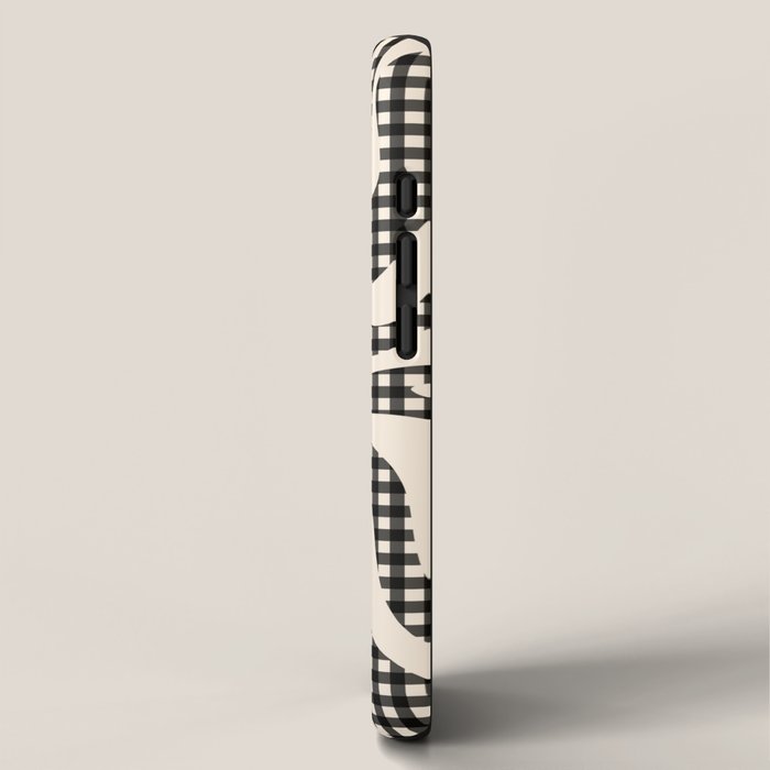 Retro Liquid Swirl Abstract Gingham Check Pattern in Black and Almond Cream iPhone Case Gallery Image 2