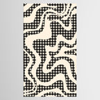 Retro Liquid Swirl Abstract Gingham Check Pattern in Black and Almond Cream Tablecloth Gallery Image 2