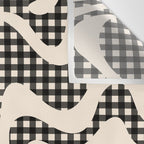 Retro Liquid Swirl Abstract Gingham Check Pattern in Black and Almond Cream Wall Tapestry Gallery Image 3