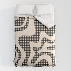 Retro Liquid Swirl Abstract Gingham Check Pattern in Black and Almond Cream Comforter Gallery Image 6