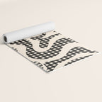 Retro Liquid Swirl Abstract Gingham Check Pattern in Black and Almond Cream Yoga Mat Gallery Image 2