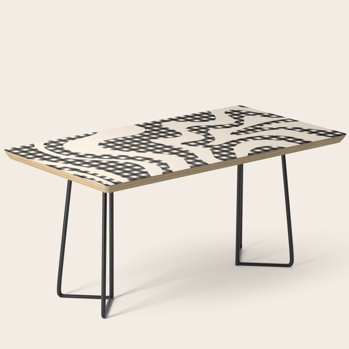 Retro Liquid Swirl Abstract Gingham Check Pattern in Black and Almond Cream Coffee Table Gallery Image 1