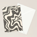 Retro Liquid Swirl Abstract Gingham Check Pattern in Black and Almond Cream Stationery Card Gallery Image 2