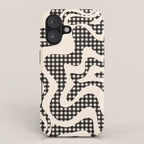 Retro Liquid Swirl Abstract Gingham Check Pattern in Black and Almond Cream iPhone Case Gallery Image 1