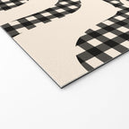 Retro Liquid Swirl Abstract Gingham Check Pattern in Black and Almond Cream Welcome Mat Gallery Image 2