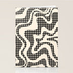 Retro Liquid Swirl Abstract Gingham Check Pattern in Black and Almond Cream Stationery Card Gallery Image 2