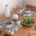 Retro Liquid Swirl Abstract Gingham Check Pattern in Black and Almond Cream Placemat Gallery Image 2