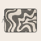 Retro Liquid Swirl Abstract Gingham Check Pattern in Black and Almond Cream Laptop Sleeve Gallery Image 1