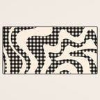 Retro Liquid Swirl Abstract Gingham Check Pattern in Black and Almond Cream Desk Mat Gallery Image 3