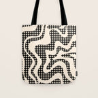 Retro Liquid Swirl Abstract Gingham Check Pattern in Black and Almond Cream Tote Bag Gallery Image 1