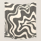 Retro Liquid Swirl Abstract Gingham Check Pattern in Black and Almond Cream Wall Tapestry Gallery Image 4