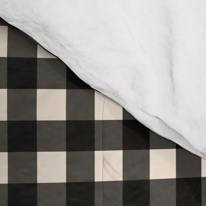 Retro Liquid Swirl Abstract Gingham Check Pattern in Black and Almond Cream Comforter Gallery Image 4