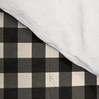 Retro Liquid Swirl Abstract Gingham Check Pattern in Black and Almond Cream Comforter Gallery Image 4