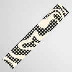 Retro Liquid Swirl Abstract Gingham Check Pattern in Black and Almond Cream Table Runner Gallery Image 3