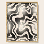 Retro Liquid Swirl Abstract Gingham Check Pattern in Black and Almond Cream Serving Tray Gallery Image 1