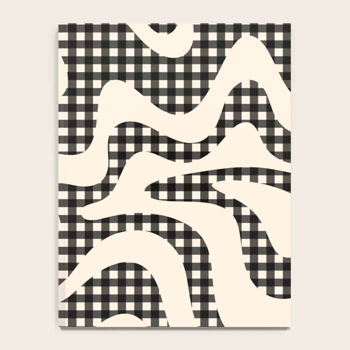 Retro Liquid Swirl Abstract Gingham Check Pattern in Black and Almond Cream Notebook Gallery Image 4