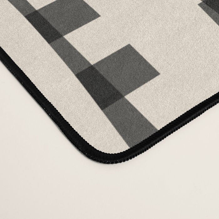 Retro Liquid Swirl Abstract Gingham Check Pattern in Black and Almond Cream Desk Mat Gallery Image 4