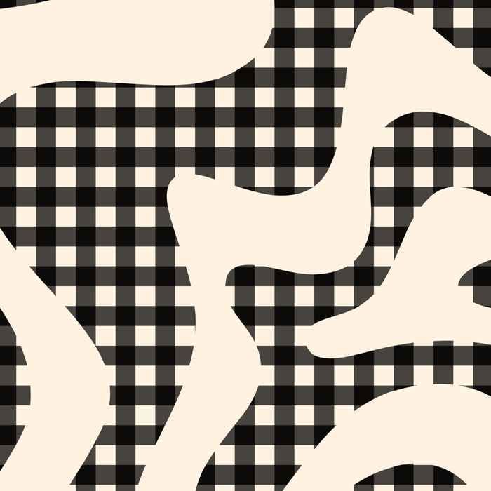 Retro Liquid Swirl Abstract Gingham Check Pattern in Black and Almond Cream Coffee Mug Gallery Image 2